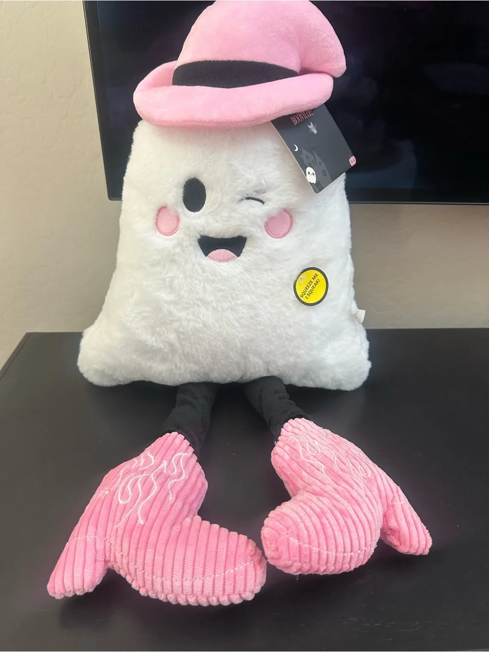 Oversized Pink Witch Ghost Squeaky Dog Toy Halloween Decor Plush